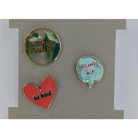 Kindness Pins Set of 3 Organic Planet Be Kind Environmental - Picture 1 of 3